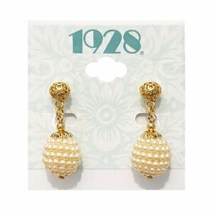 1928 Gold & Cream Pearl Cluster Drop Earrings (NWT)